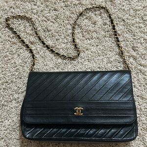 Chanel Diagonal Line Lambskin Chain Shoulder Bag